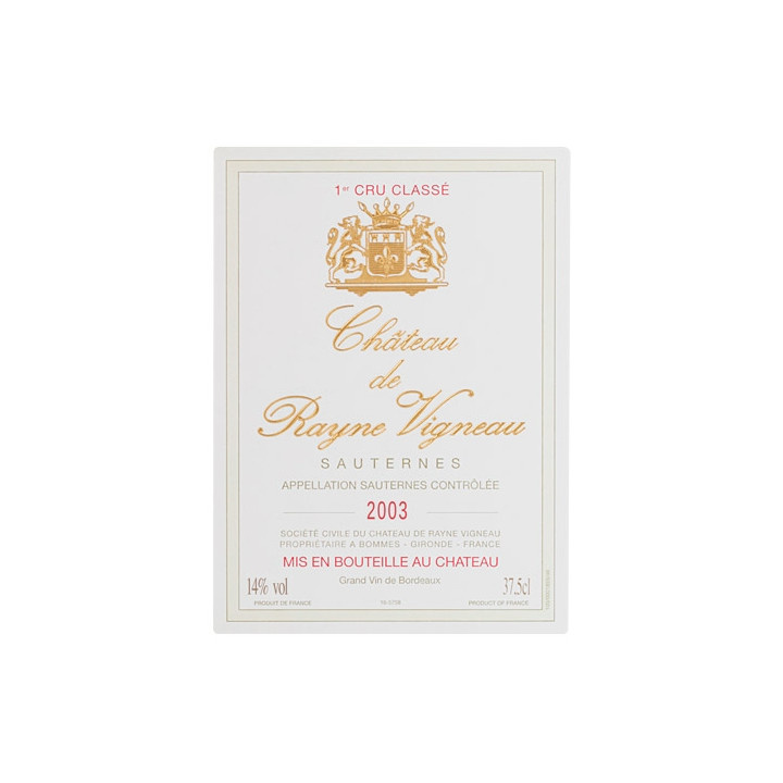 Château de Rayne Vigneau 2003 demi-bouteille