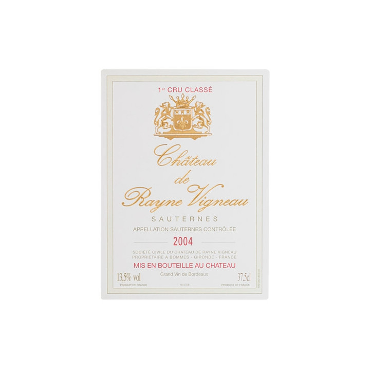 Château de Rayne Vigneau 2004, demi bouteille
